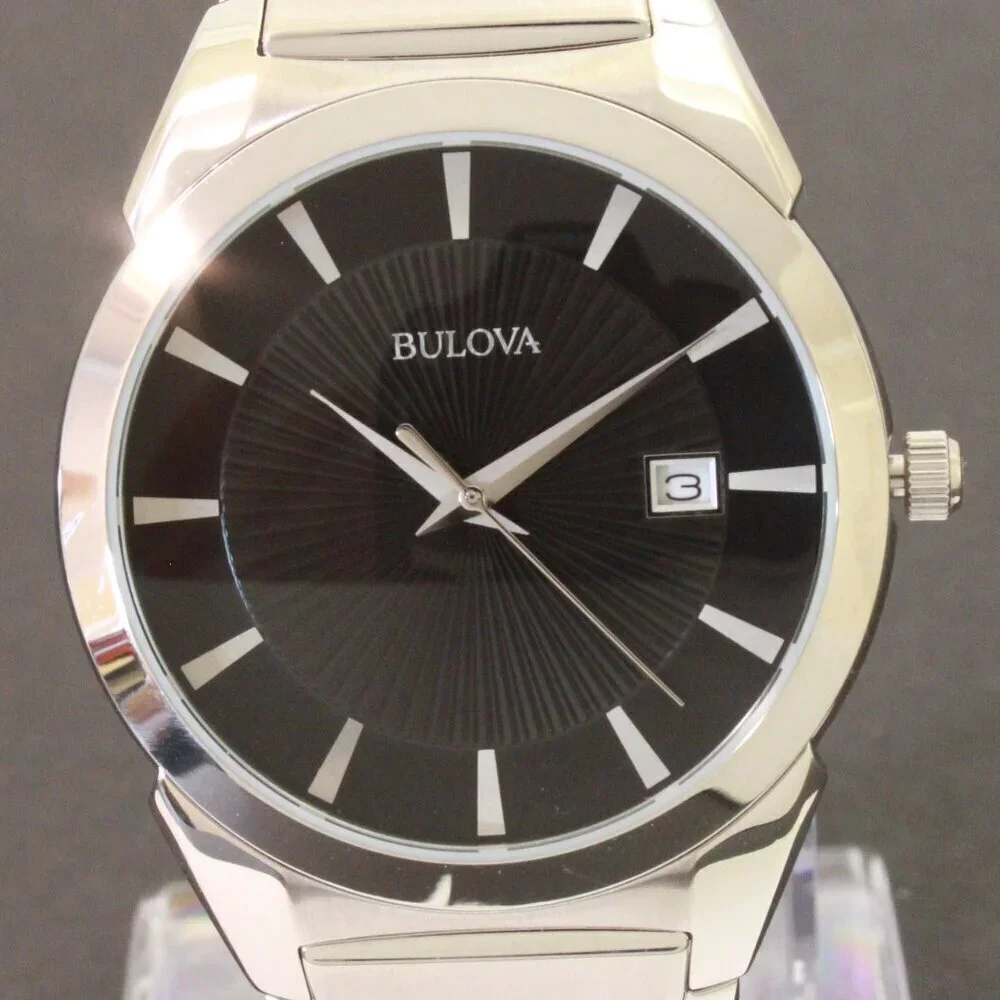 Bulova Men's Classic Quartz Watch Black Textured Dial Stainless Steel 38mm